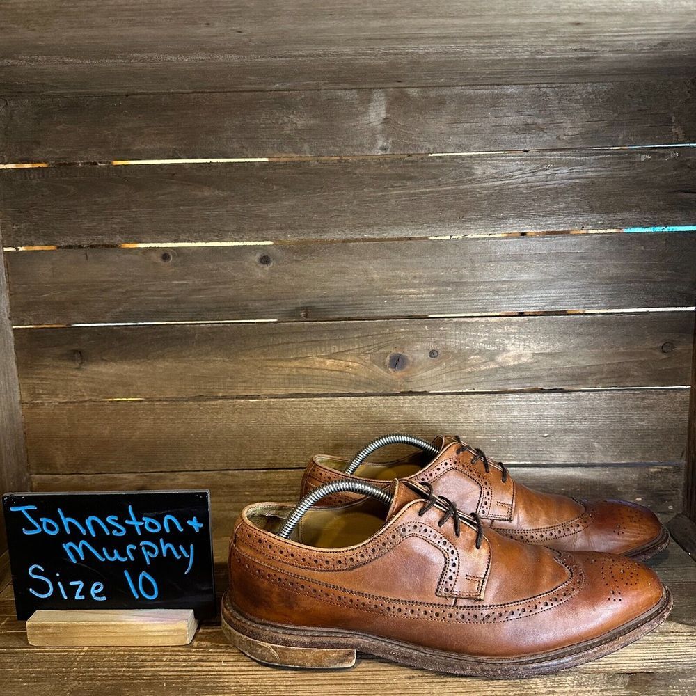 Mens Johnston & Murphy Brown Leather Wingtip‎ Oxford Dress Shoes Size 10 M GUC